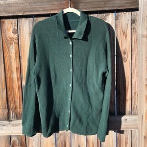 Long Sleeve Vintage Waffle Style Green Cardigan M/L